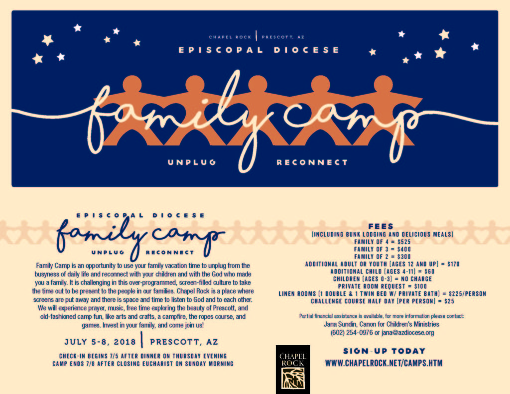 Download a copy of the Flyer Family Camp at Chapel Rock